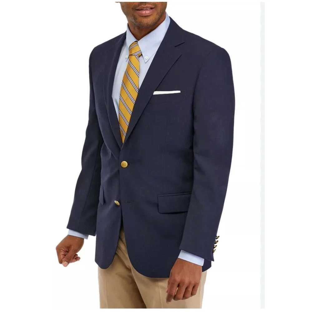Brooks Brothers 346 Men's Sports Coat Blazer Two‎ Button Navy Blue Stretch 44 L